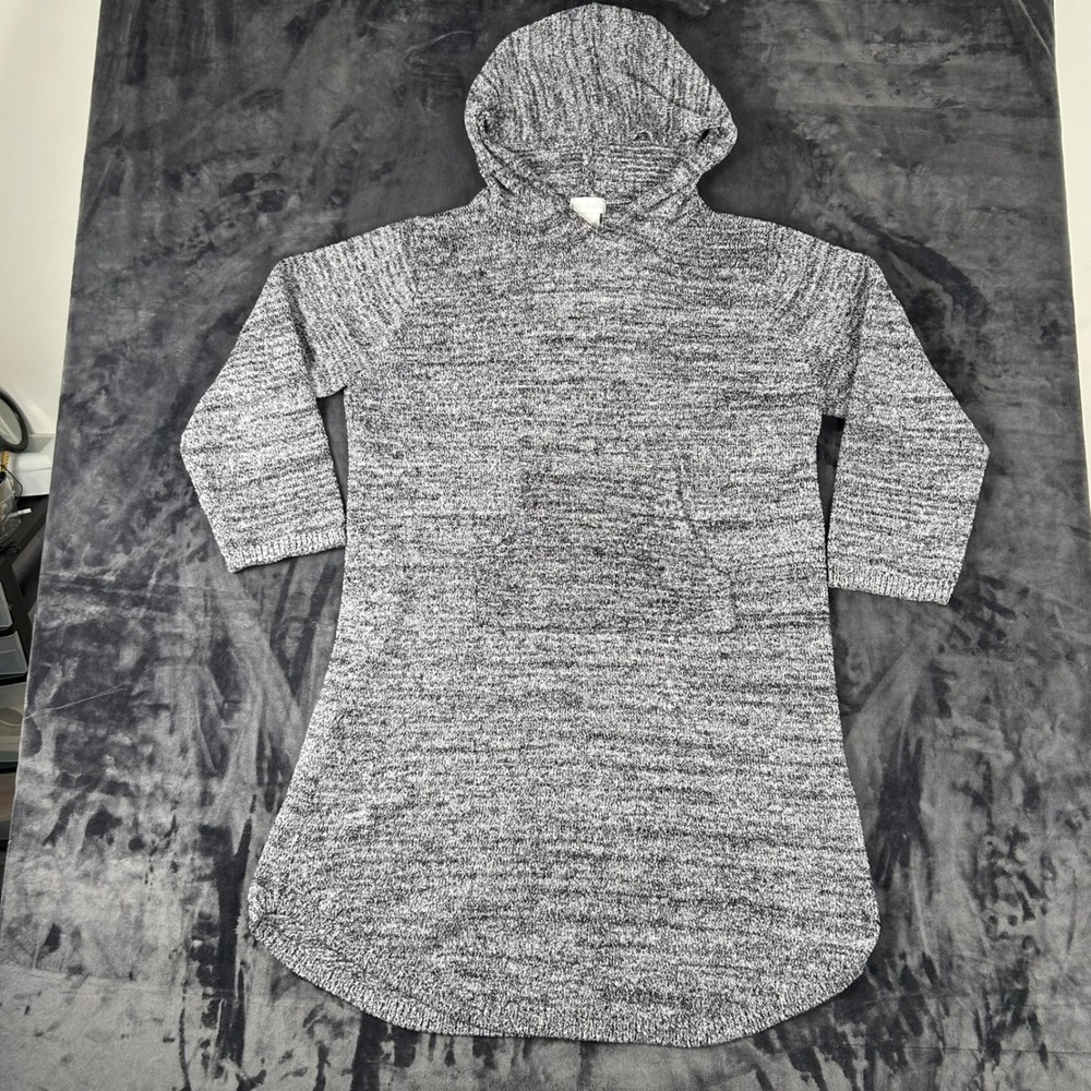 Softies Hoodie Loungewear Dress Womens L/XL Gray Marled Knit Kangaroo Pocket